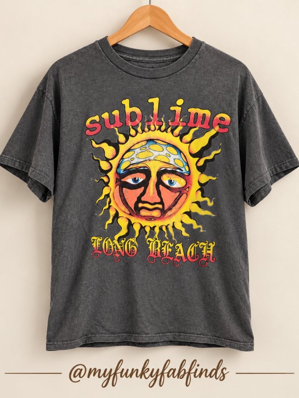 Sublime Charcoal Gray Long Beach Graphic T-Shirt - Size M